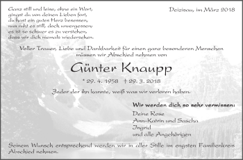Traueranzeige von Günter Knaupp von Eßlinger Zeitung/Cannstatter Zeitung