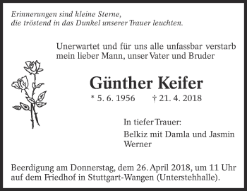 Traueranzeige von Günther Keifer von Eßlinger Zeitung/Cannstatter Zeitung