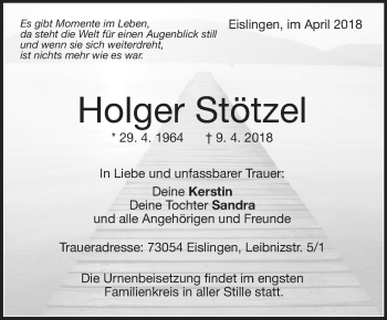 Traueranzeige von Holger Stötzel von Eßlinger Zeitung/Cannstatter Zeitung