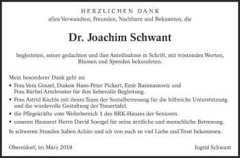 Traueranzeige von Joachim Schwant von Eßlinger Zeitung/Cannstatter Zeitung