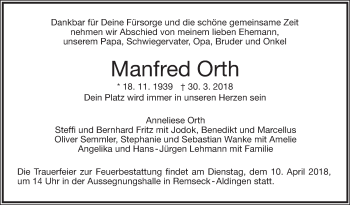 Traueranzeige von Manfred Orth von Eßlinger Zeitung/Cannstatter Zeitung