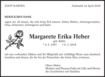 Traueranzeige von Margarete Erika Heber von Eßlinger Zeitung/Cannstatter Zeitung