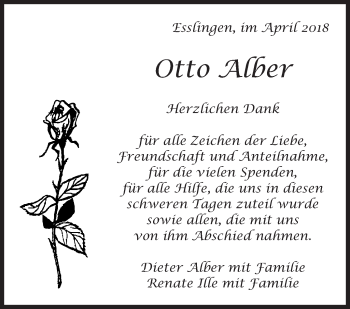 Traueranzeige von Otto Alber von Eßlinger Zeitung/Cannstatter Zeitung