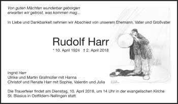 Traueranzeige von Rudolf Harr von Eßlinger Zeitung/Cannstatter Zeitung