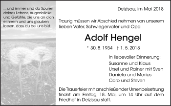 Traueranzeige von Adolf Hengel von Eßlinger Zeitung/Cannstatter Zeitung