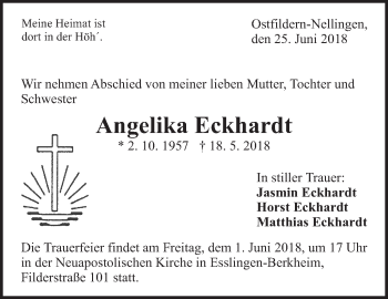 Traueranzeige von Angelika Eckhardt von Eßlinger Zeitung/Cannstatter Zeitung