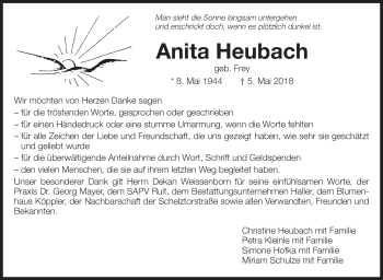 Traueranzeige von Anita Heubach von Eßlinger Zeitung/Cannstatter Zeitung