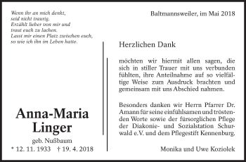 Traueranzeige von Anna-Maria Linger von Eßlinger Zeitung/Cannstatter Zeitung