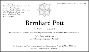 Traueranzeige von Bernhard Pott von Eßlinger Zeitung/Cannstatter Zeitung