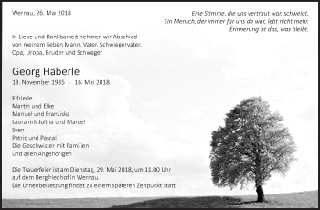Traueranzeige von Georg Häberle von Eßlinger Zeitung/Cannstatter Zeitung