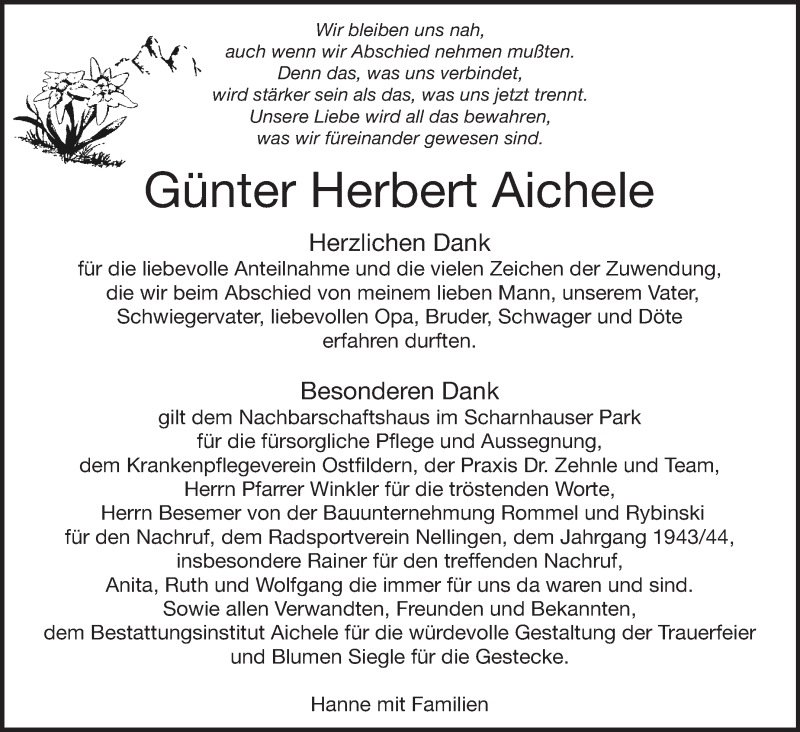  Traueranzeige für Günter Herbert Aichele vom 26.05.2018 aus Eßlinger Zeitung/Cannstatter Zeitung