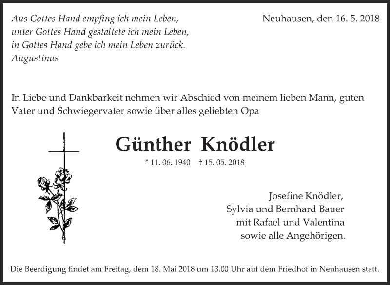  Traueranzeige für Günther Knödler vom 16.05.2018 aus Eßlinger Zeitung/Cannstatter Zeitung