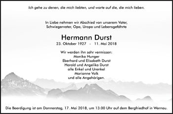 Traueranzeige von Hermann Durst von Eßlinger Zeitung/Cannstatter Zeitung