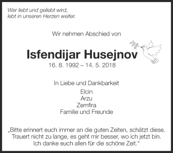 Traueranzeige von Isfendijar Husejnov von Eßlinger Zeitung/Cannstatter Zeitung