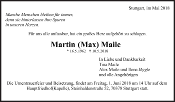 Traueranzeige von Martin Maile von Eßlinger Zeitung/Cannstatter Zeitung