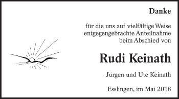 Traueranzeige von Rudi Keinath von Eßlinger Zeitung/Cannstatter Zeitung