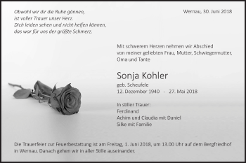 Traueranzeige von Sonja Kohler von Eßlinger Zeitung/Cannstatter Zeitung