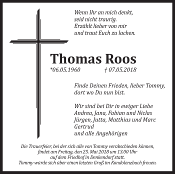 Traueranzeige von Thomas Roos von Eßlinger Zeitung/Cannstatter Zeitung
