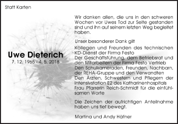 Traueranzeige von Uwe Dieterich von Eßlinger Zeitung/Cannstatter Zeitung