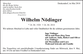 Traueranzeige von Wilhelm Nödinger von Eßlinger Zeitung/Cannstatter Zeitung