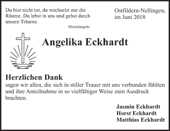 Traueranzeige von Angelika Eckhardt von Eßlinger Zeitung/Cannstatter Zeitung