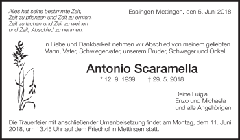 Traueranzeige von Antonio Scaramella von Eßlinger Zeitung/Cannstatter Zeitung