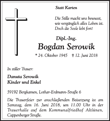 Traueranzeige von Bogdan Serowik von Eßlinger Zeitung/Cannstatter Zeitung