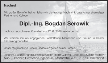 Traueranzeige von Bogdan Serowik von Eßlinger Zeitung/Cannstatter Zeitung
