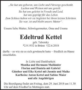 Traueranzeige von Edeltrud Kettel von Eßlinger Zeitung/Cannstatter Zeitung
