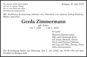 Traueranzeige von Gerda Zimmermann von Eßlinger Zeitung/Cannstatter Zeitung