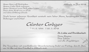 Traueranzeige von Günter Gröger von Eßlinger Zeitung/Cannstatter Zeitung