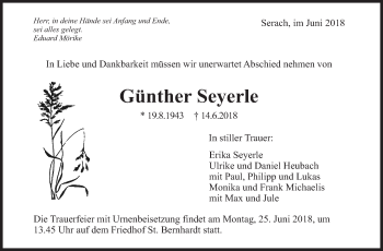 Traueranzeige von Günther Seyerle von Eßlinger Zeitung/Cannstatter Zeitung
