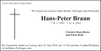 Traueranzeige von Hans-Peter Braun von Eßlinger Zeitung/Cannstatter Zeitung