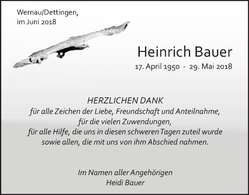 Traueranzeige für Heinrich Bauer vom 22.06.2018 aus Eßlinger Zeitung/Cannstatter Zeitung