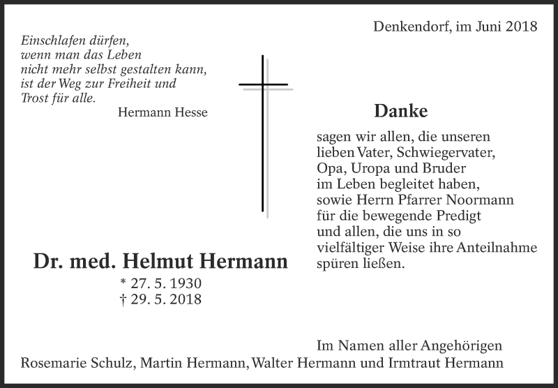  Traueranzeige für Helmut Hermann vom 23.06.2018 aus Eßlinger Zeitung/Cannstatter Zeitung