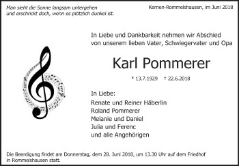 Traueranzeige von Karl Pommerer von Eßlinger Zeitung/Cannstatter Zeitung