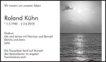 Traueranzeige von Roland Kühn von Eßlinger Zeitung/Cannstatter Zeitung