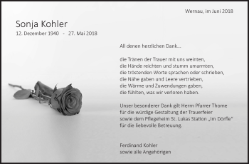Traueranzeige von Sonja Kohler von Eßlinger Zeitung/Cannstatter Zeitung