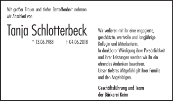 Traueranzeige von Tanja Schlotterbeck von Eßlinger Zeitung/Cannstatter Zeitung
