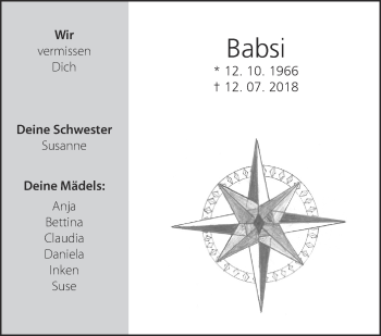 Traueranzeige von Babsi  von Eßlinger Zeitung/Cannstatter Zeitung