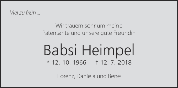 Traueranzeige von Babsi Heimpel von Eßlinger Zeitung/Cannstatter Zeitung