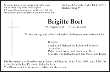 Traueranzeige von Brigitte Bort von Eßlinger Zeitung/Cannstatter Zeitung