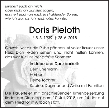 Traueranzeige von Doris Pieloth von Eßlinger Zeitung/Cannstatter Zeitung