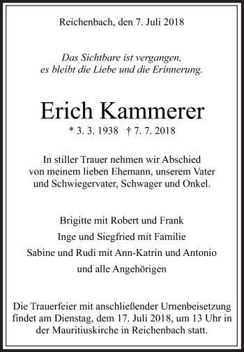 Traueranzeige von Erich Kammerer von Eßlinger Zeitung/Cannstatter Zeitung