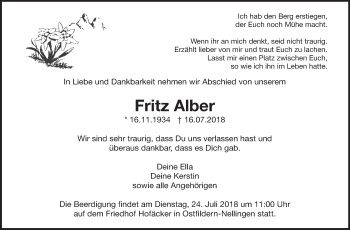 Traueranzeige von Fritz Alber von Eßlinger Zeitung/Cannstatter Zeitung