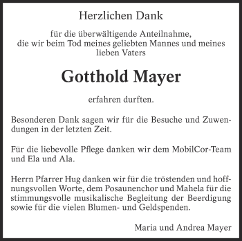 Traueranzeige von Gotthold Mayer von Eßlinger Zeitung/Cannstatter Zeitung