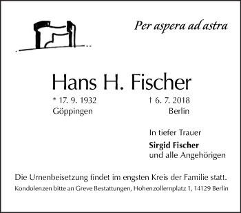 Traueranzeige von Hans Fischer von Eßlinger Zeitung/Cannstatter Zeitung