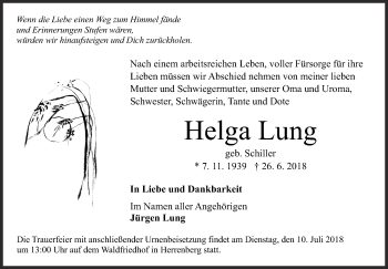 Traueranzeige von Helga Lung von Eßlinger Zeitung/Cannstatter Zeitung