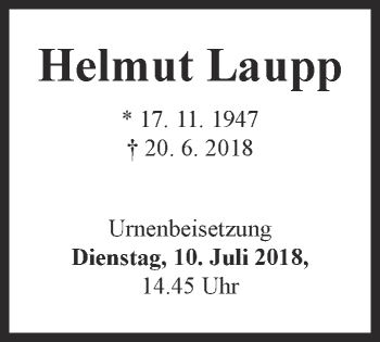 Traueranzeige von Helmut Laupp von Eßlinger Zeitung/Cannstatter Zeitung