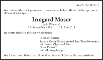 Traueranzeige von Irmgard Moser von Eßlinger Zeitung/Cannstatter Zeitung
